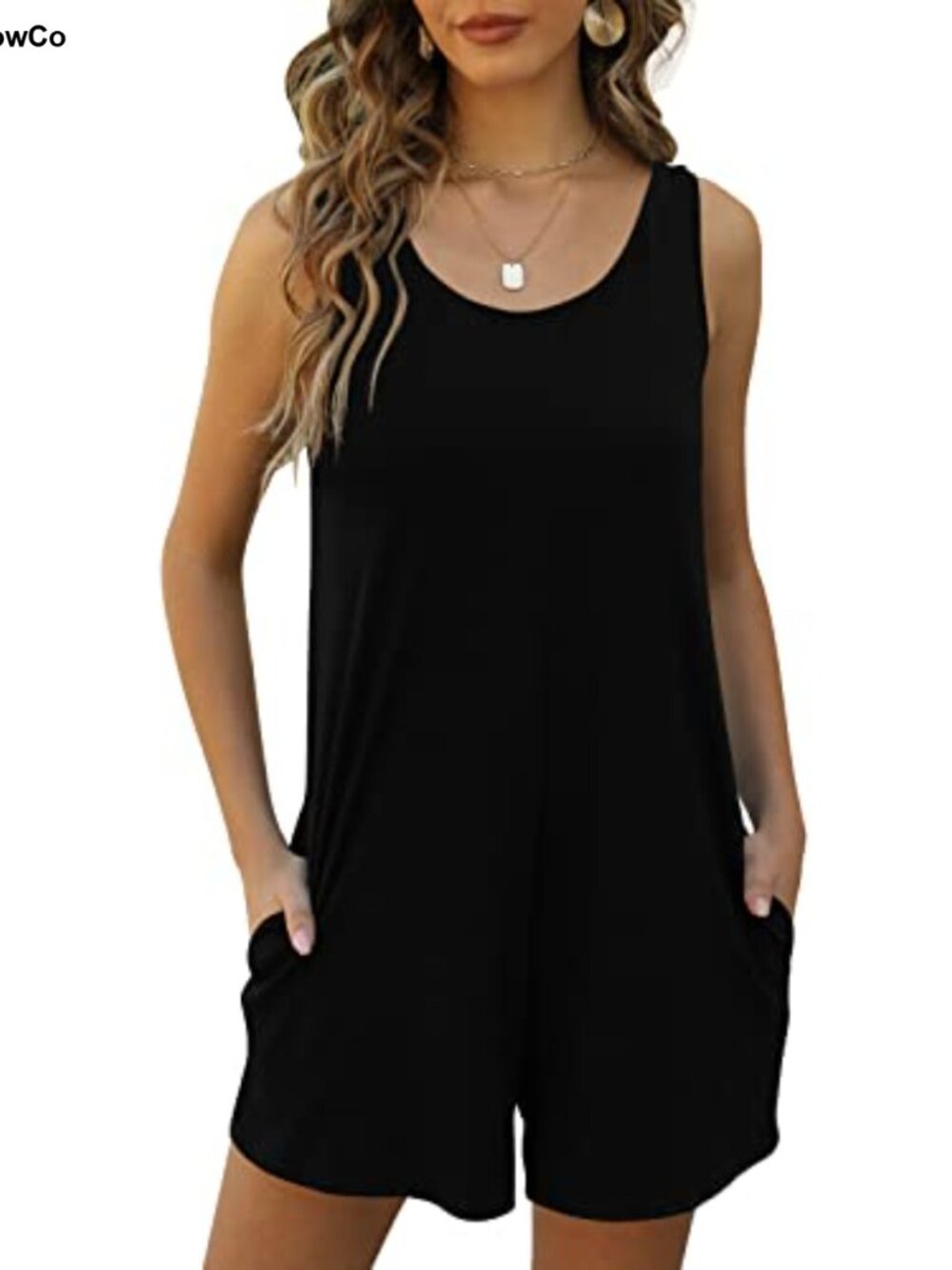 Women's Loose Sleeveless Tank Romper with Pockets Summer Casual Jumpsuit